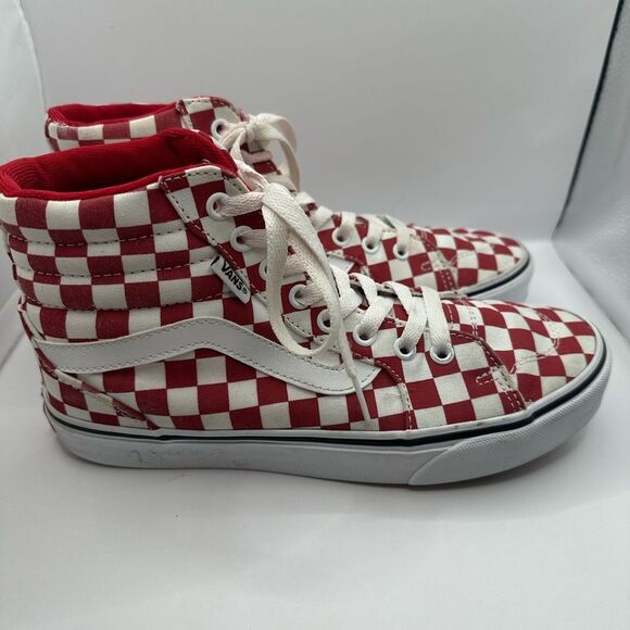 Vans Women’s Red and White Checkered High-Top Sneakers Size 8 - Picture 2 of 8